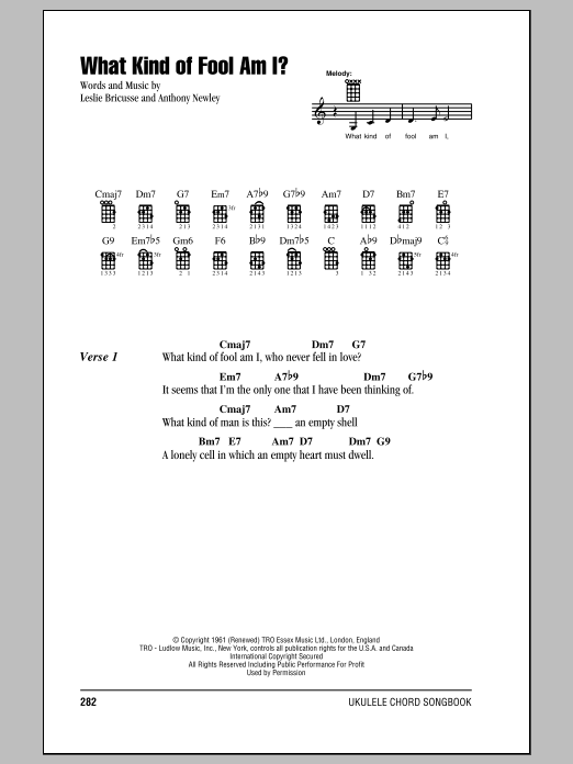 Sammy Davis Jr. What Kind Of Fool Am I? Sheet Music Notes & Chords for Ukulele with strumming patterns - Download or Print PDF