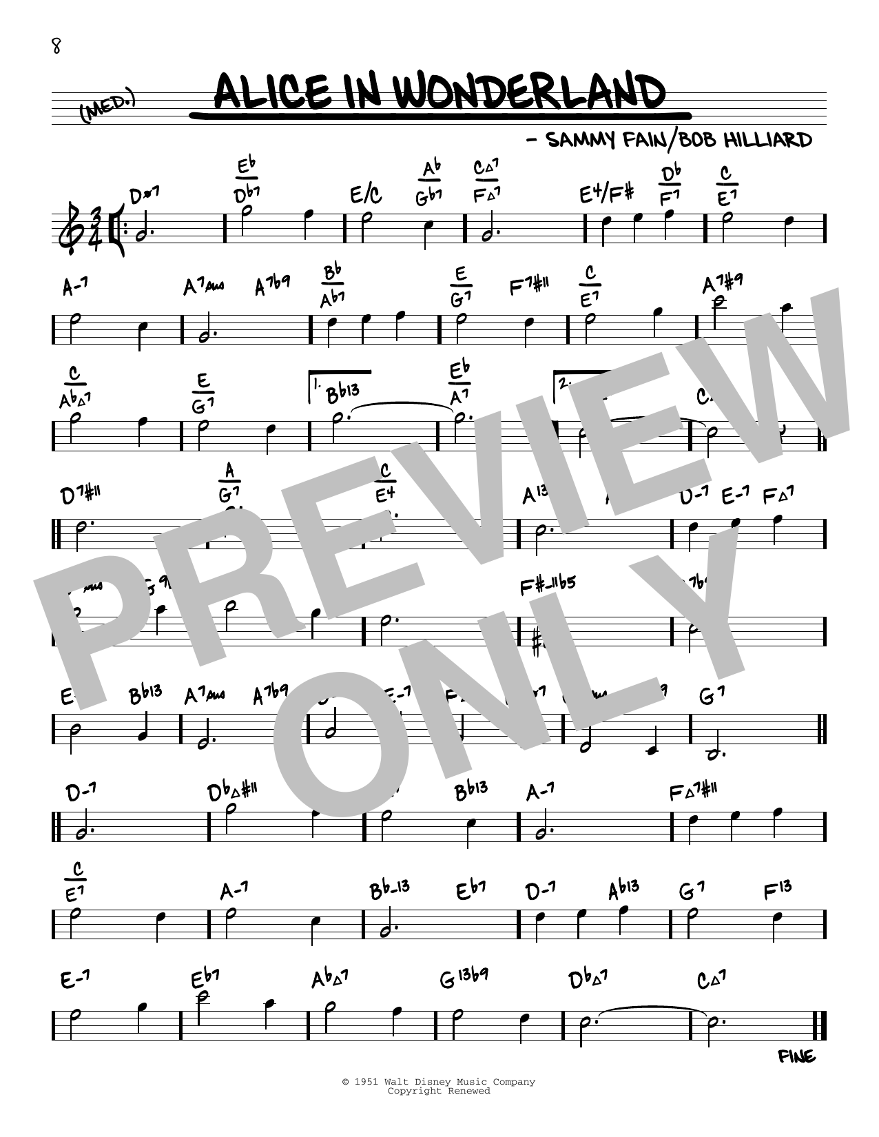 Sammy Fain Alice In Wonderland (arr. David Hazeltine) Sheet Music Notes & Chords for Real Book – Enhanced Chords - Download or Print PDF