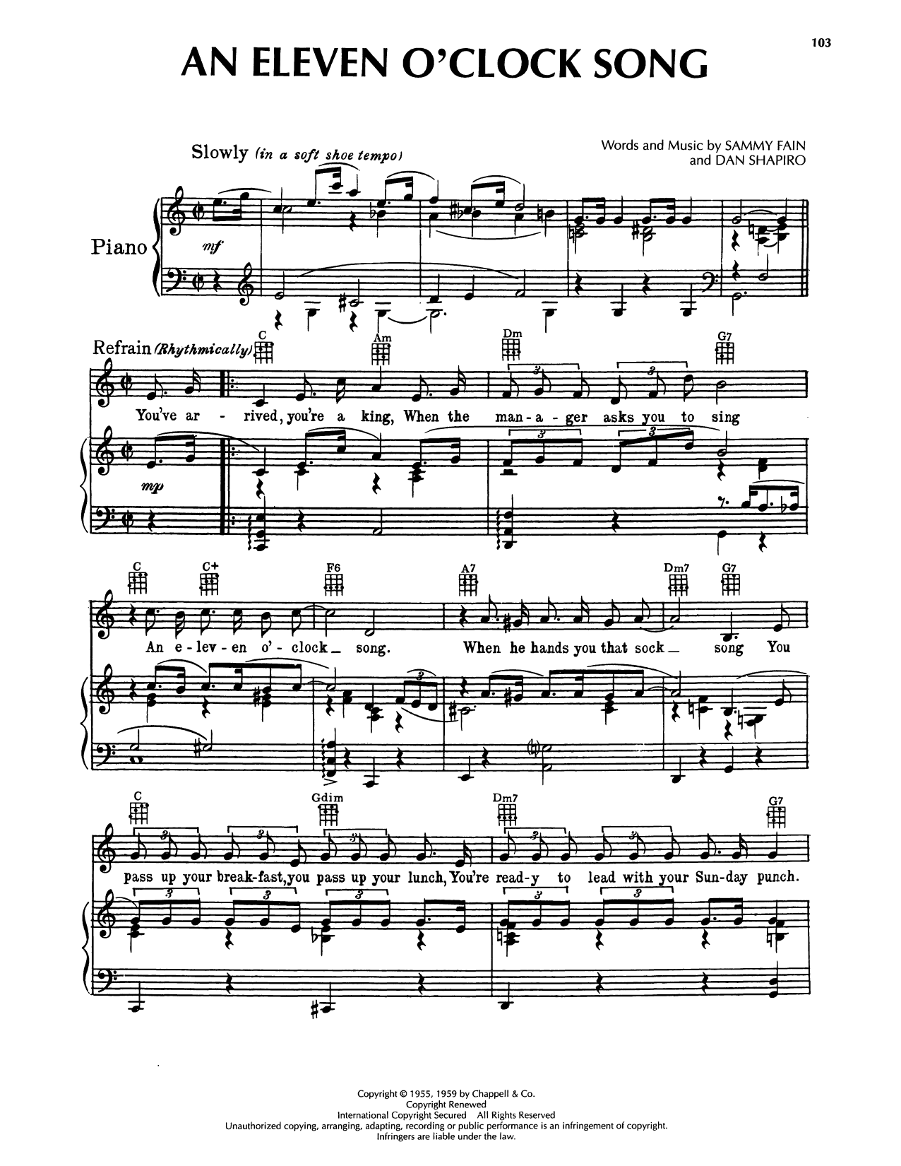 Sammy Fain An Eleven O' Clock Song (from Ankles Aweigh) Sheet Music Notes & Chords for Piano, Vocal & Guitar Chords (Right-Hand Melody) - Download or Print PDF