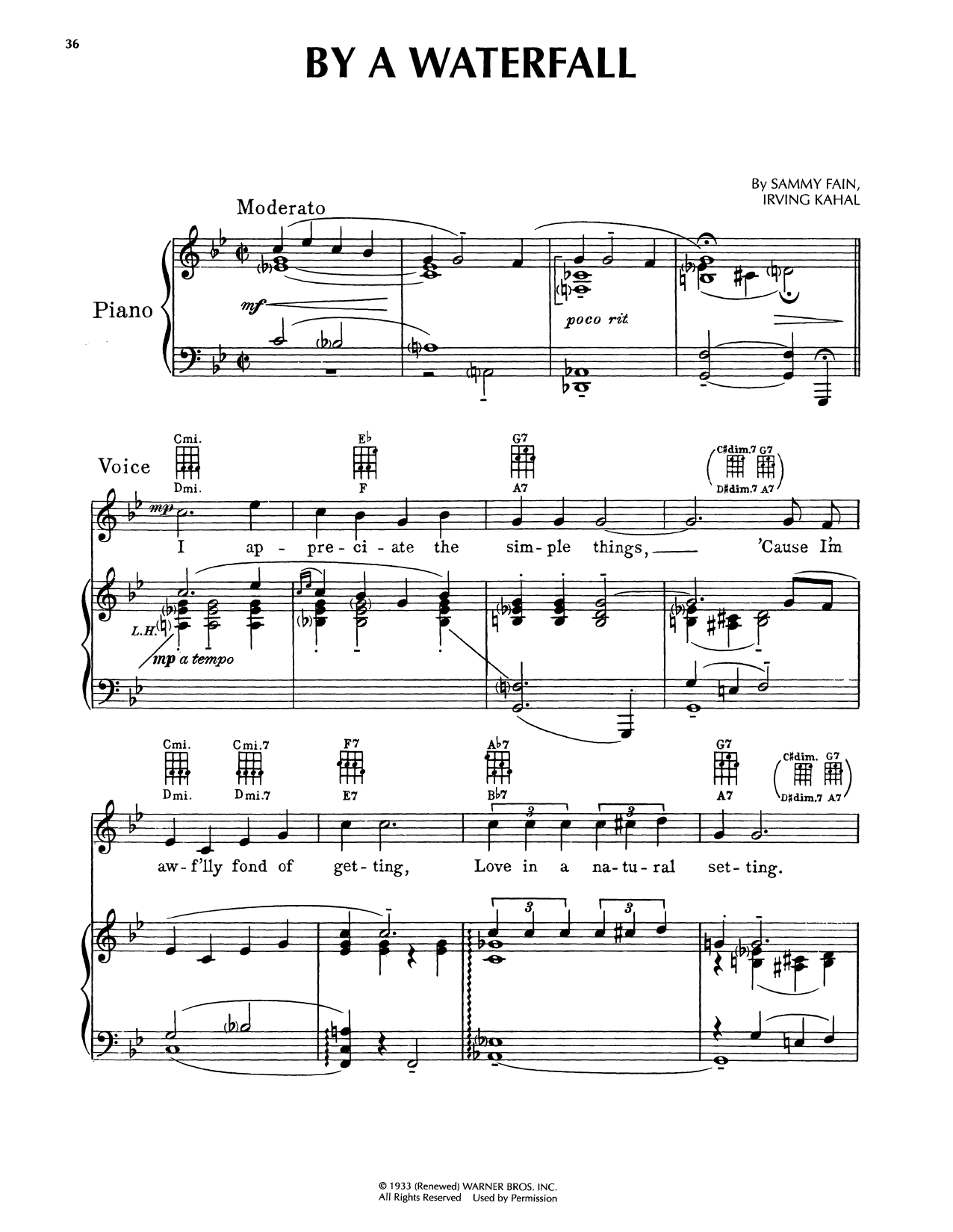 Sammy Fain By A Waterfall (from Footlight Parade) Sheet Music Notes & Chords for Piano, Vocal & Guitar Chords (Right-Hand Melody) - Download or Print PDF