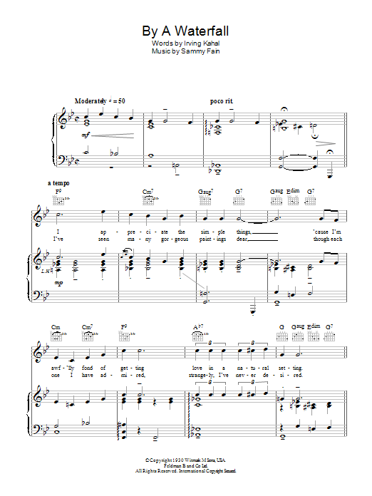 Sammy Fain By A Waterfall Sheet Music Notes & Chords for Piano, Vocal & Guitar (Right-Hand Melody) - Download or Print PDF