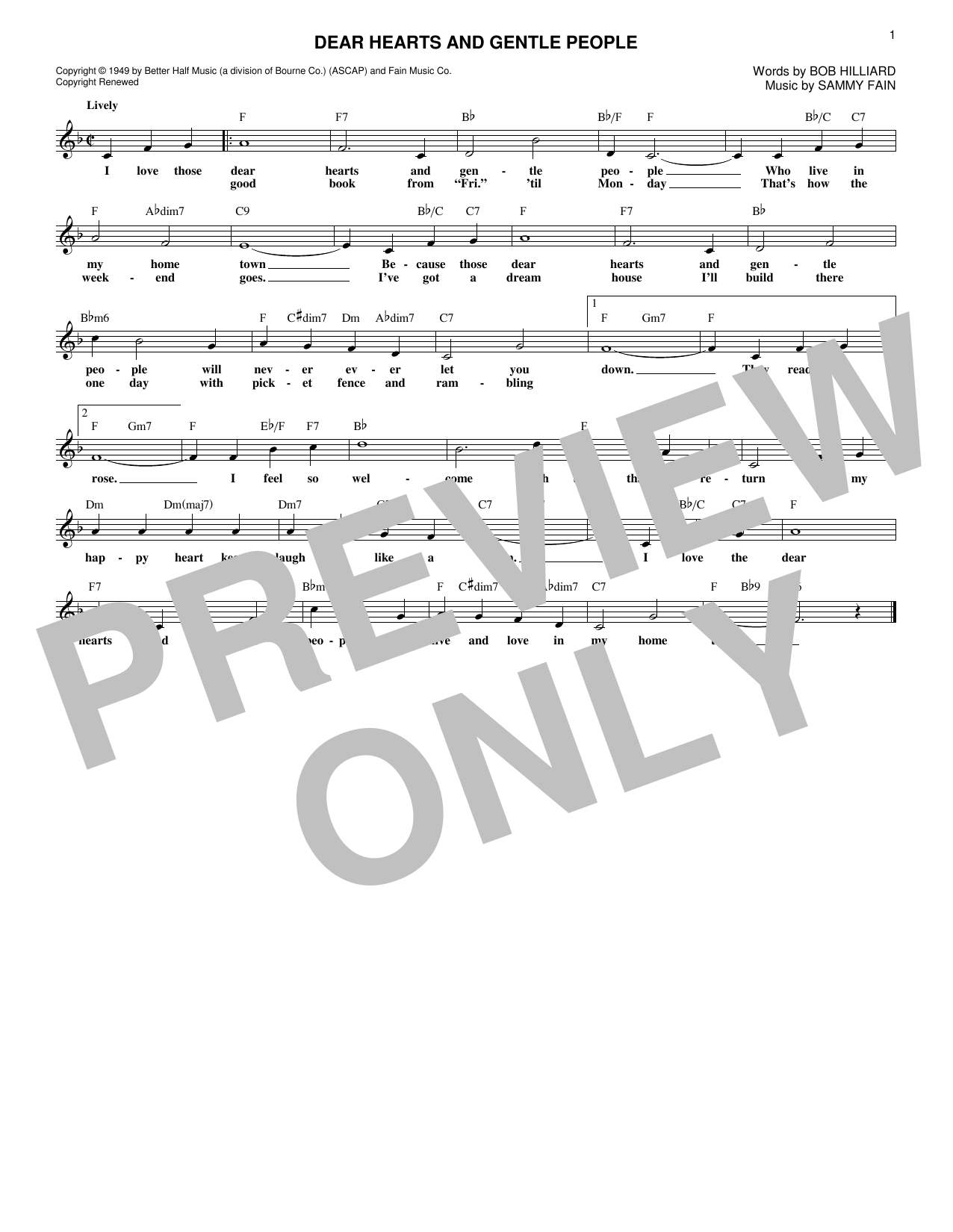Sammy Fain Dear Hearts And Gentle People Sheet Music Notes & Chords for Melody Line, Lyrics & Chords - Download or Print PDF
