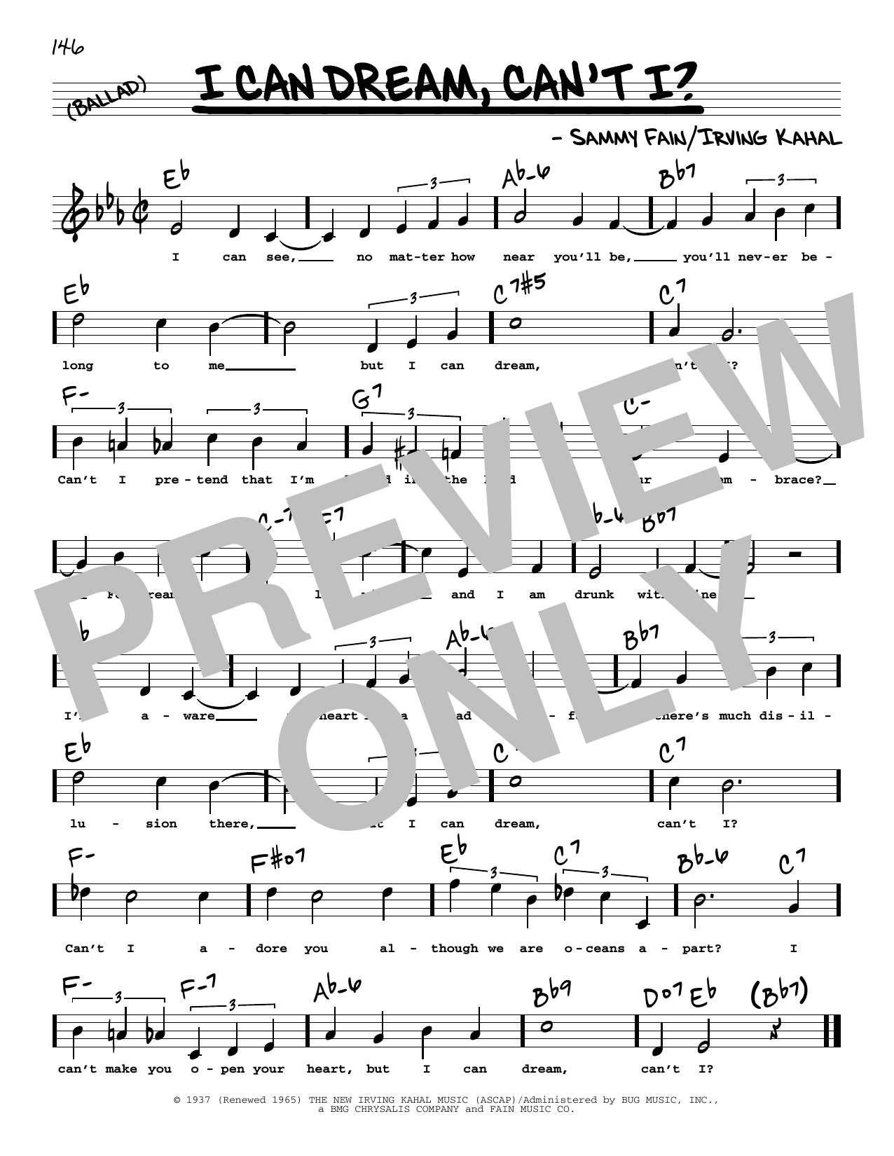 Sammy Fain I Can Dream, Can't I? (High Voice) (from Right This Way) Sheet Music Notes & Chords for Real Book – Melody, Lyrics & Chords - Download or Print PDF
