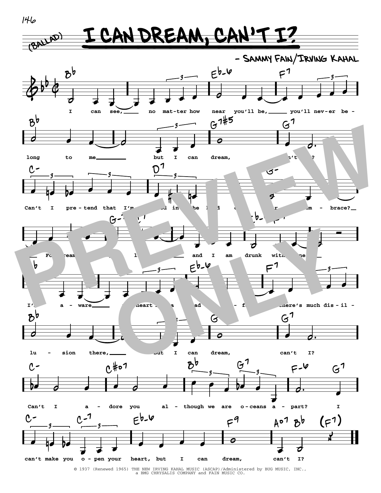 Sammy Fain I Can Dream, Can't I? (Low Voice) Sheet Music Notes & Chords for Real Book – Melody, Lyrics & Chords - Download or Print PDF