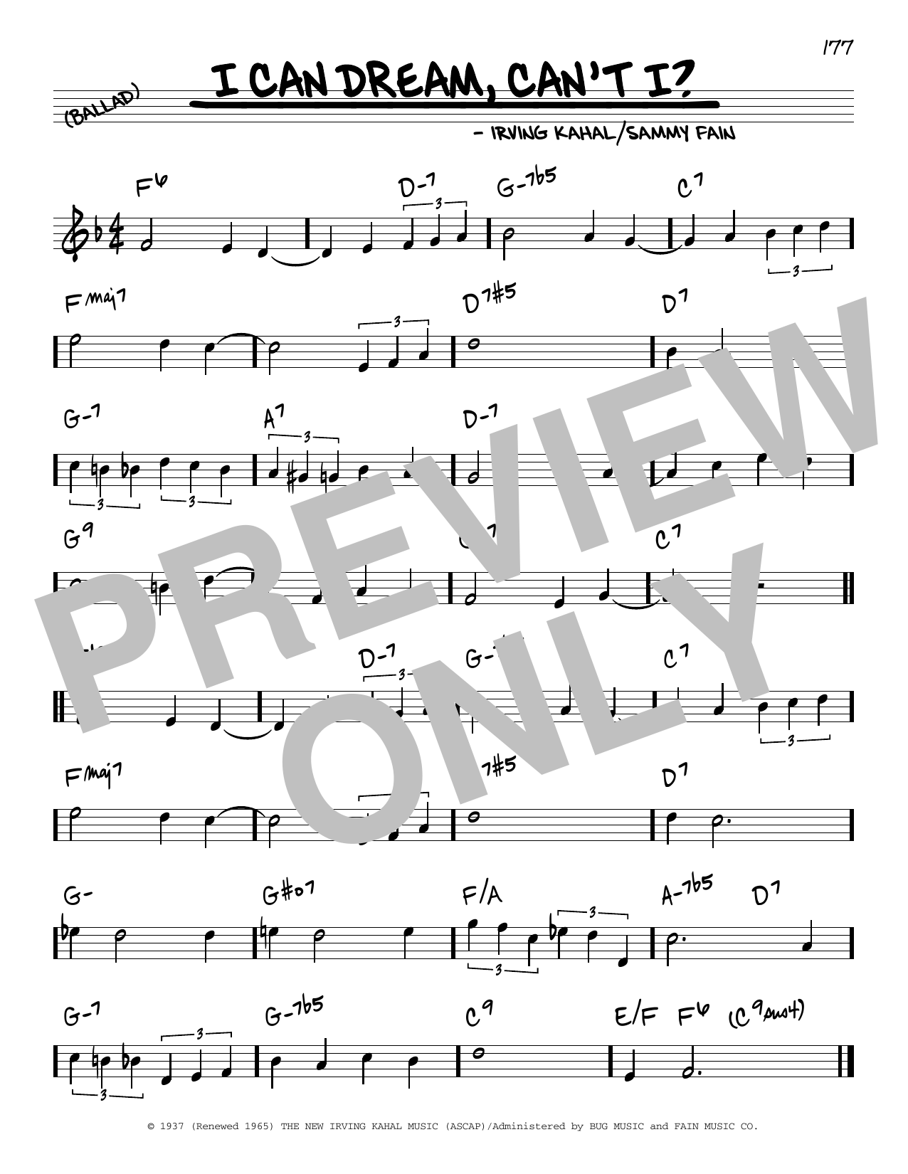 Sammy Fain I Can Dream, Can't I? Sheet Music Notes & Chords for Real Book – Melody & Chords - Download or Print PDF