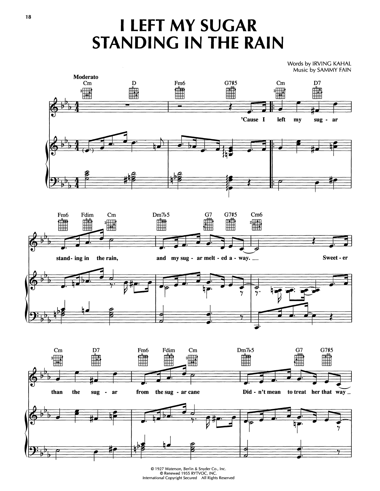Sammy Fain I Left My Sugar Standing In Rain Sheet Music Notes & Chords for Piano, Vocal & Guitar Chords (Right-Hand Melody) - Download or Print PDF