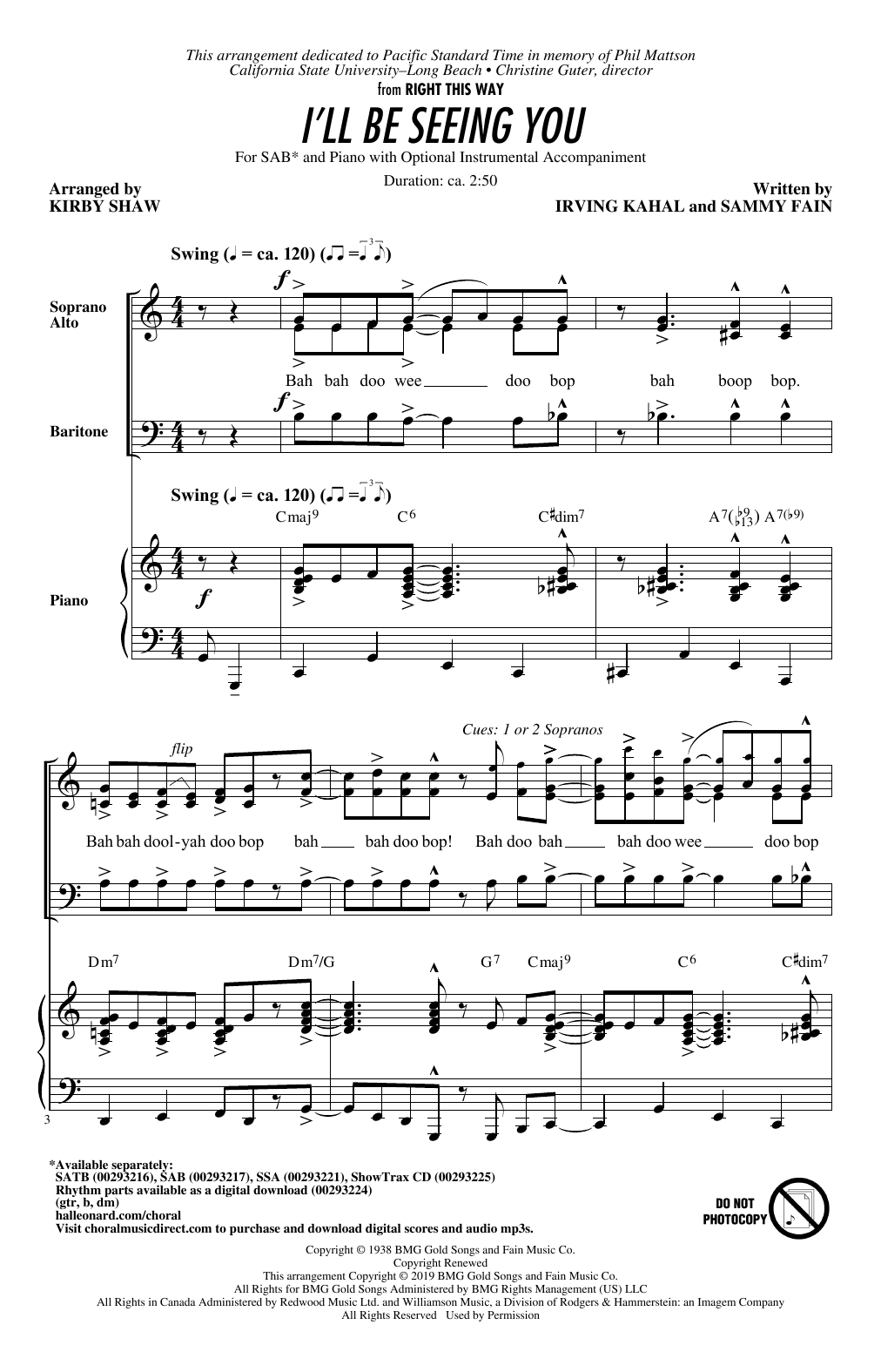 Sammy Fain I'll Be Seeing You (arr. Kirby Shaw) Sheet Music Notes & Chords for SAB Choir - Download or Print PDF