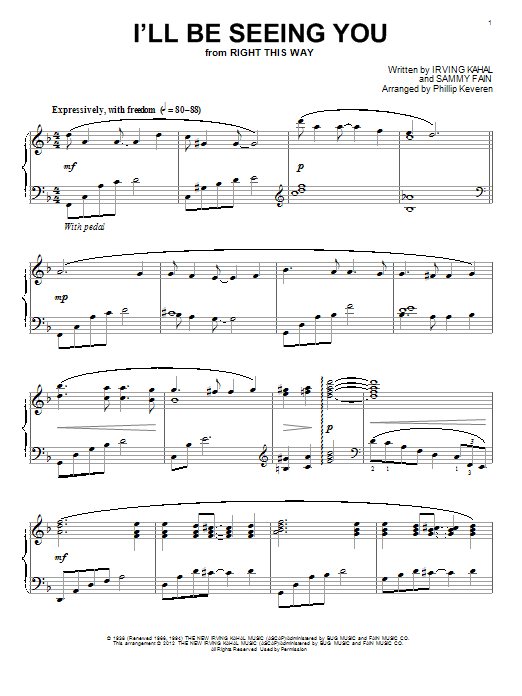 Sammy Fain I'll Be Seeing You Sheet Music Notes & Chords for Piano - Download or Print PDF