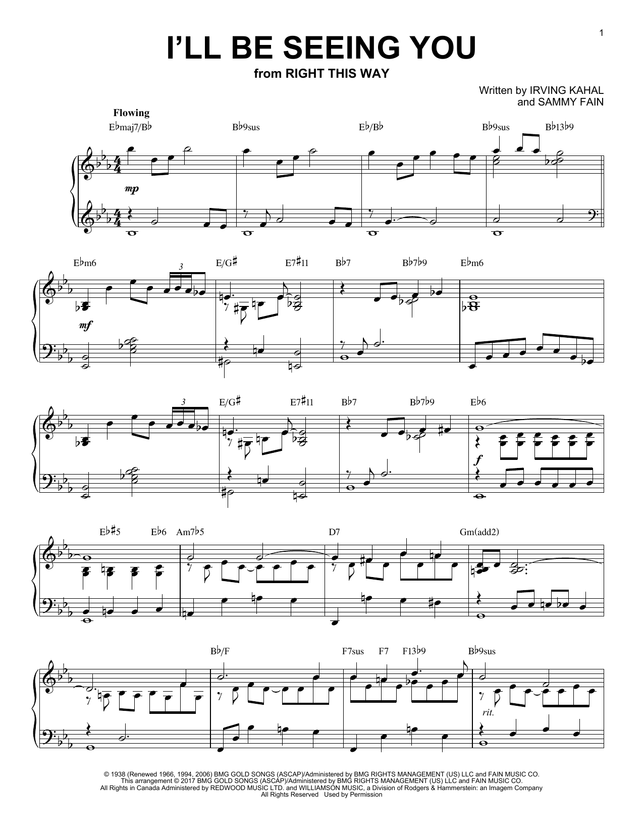 Sammy Fain I'll Be Seeing You [Jazz version] Sheet Music Notes & Chords for Piano - Download or Print PDF