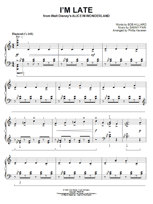 Sammy Fain I'm Late [Classical version] (from Alice In Wonderland) (arr. Phillip Keveren) Sheet Music Notes & Chords for Piano - Download or Print PDF