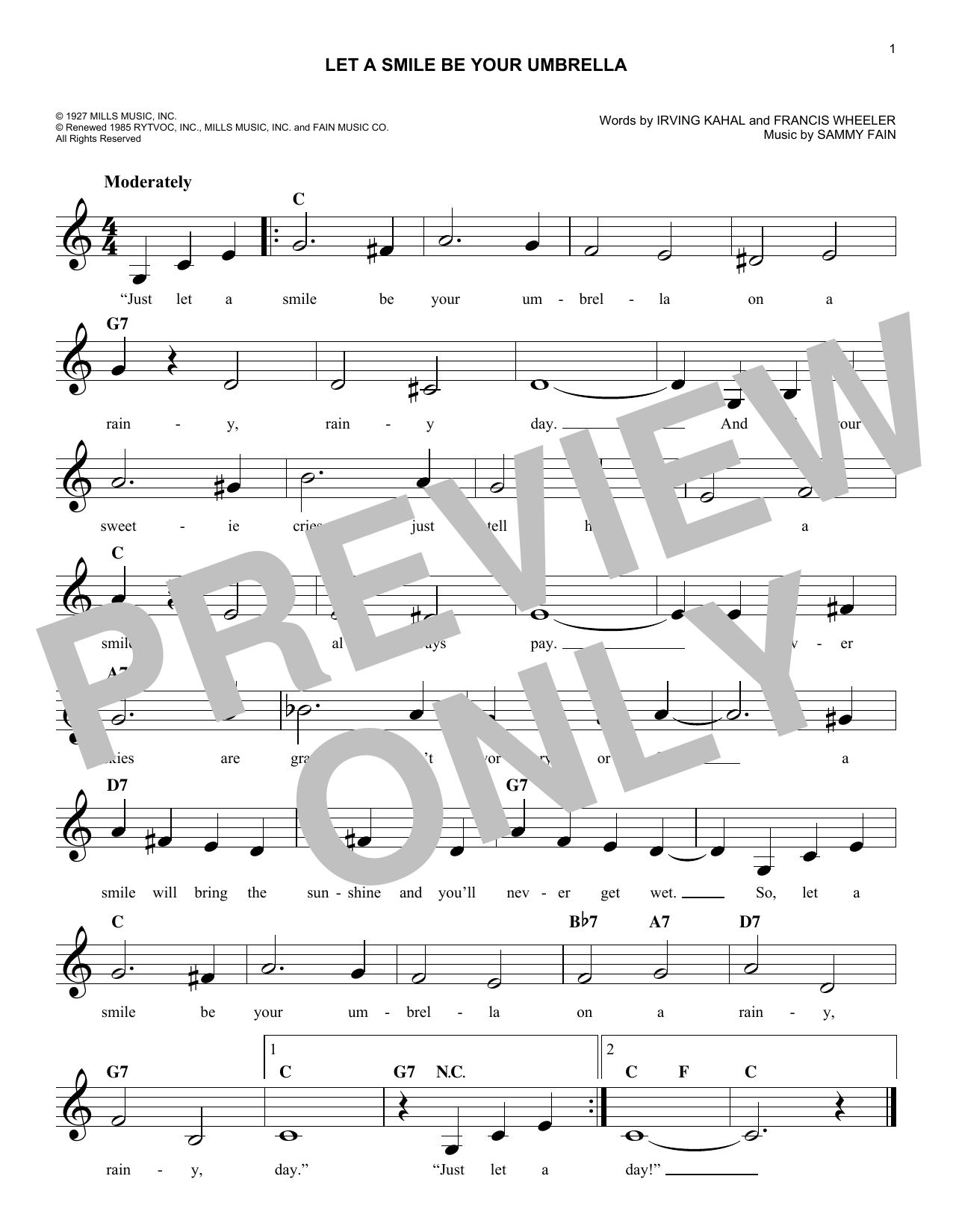 Sammy Fain Let A Smile Be Your Umbrella Sheet Music Notes & Chords for Melody Line, Lyrics & Chords - Download or Print PDF