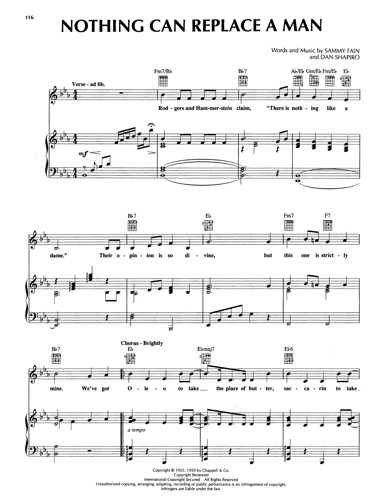 Sammy Fain Nothing Can Replace A Man Sheet Music Notes & Chords for Piano, Vocal & Guitar Chords (Right-Hand Melody) - Download or Print PDF