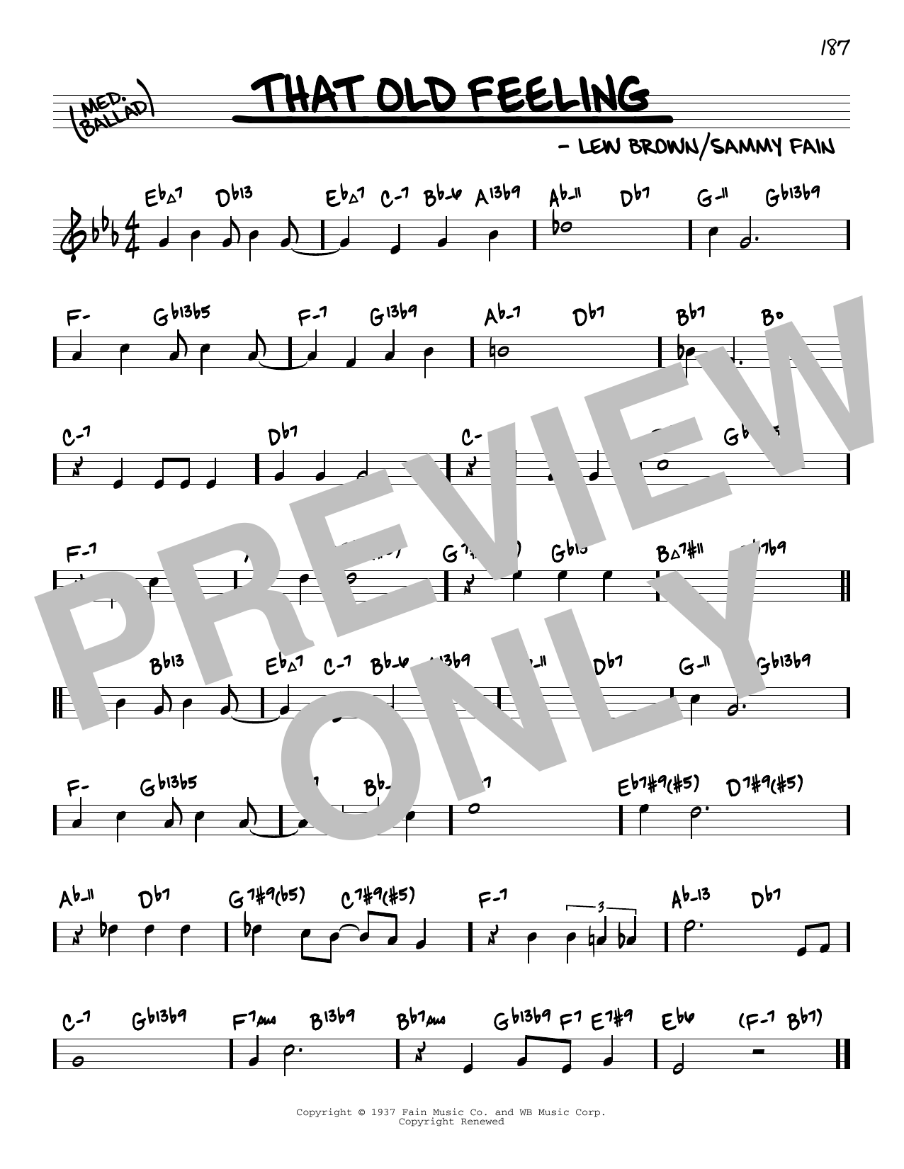 Sammy Fain That Old Feeling (arr. David Hazeltine) Sheet Music Notes & Chords for Real Book – Enhanced Chords - Download or Print PDF
