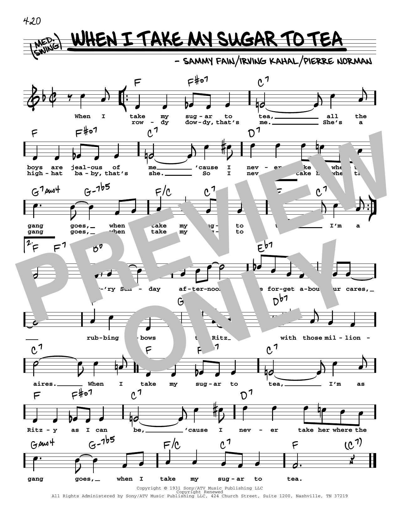 Sammy Fain When I Take My Sugar To Tea (High Voice) Sheet Music Notes & Chords for Real Book – Melody, Lyrics & Chords - Download or Print PDF
