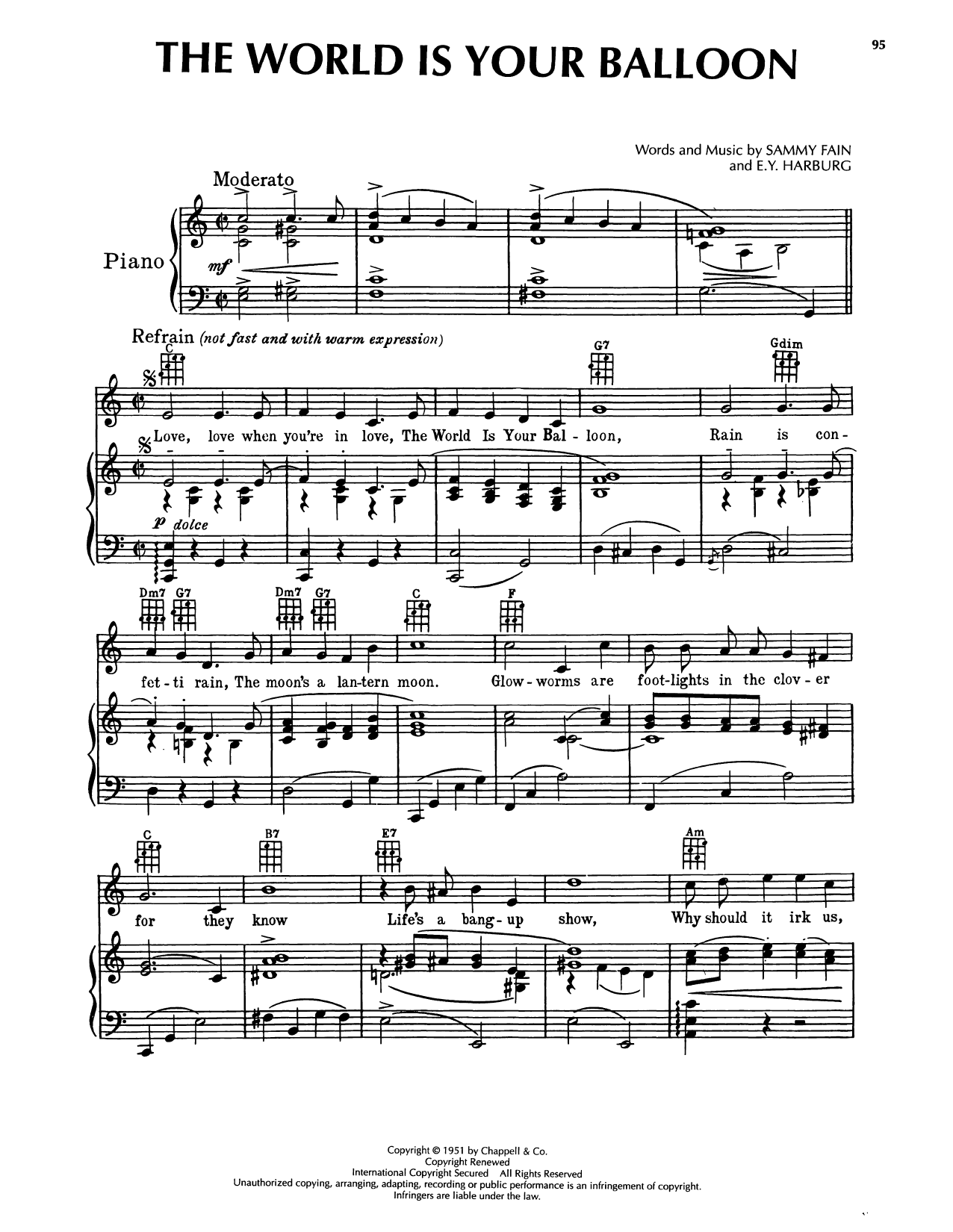 Sammy Fain World Is Your Balloon, The Sheet Music Notes & Chords for Piano, Vocal & Guitar Chords (Right-Hand Melody) - Download or Print PDF