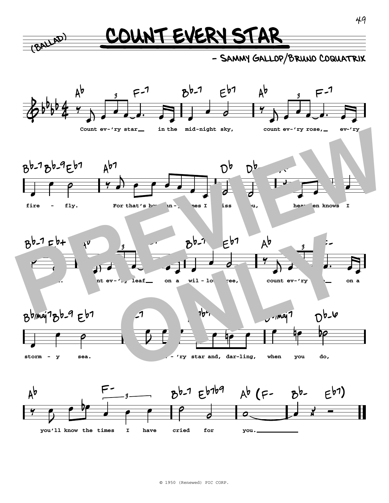 Sammy Gallop Count Every Star (High Voice) Sheet Music Notes & Chords for Real Book – Melody, Lyrics & Chords - Download or Print PDF