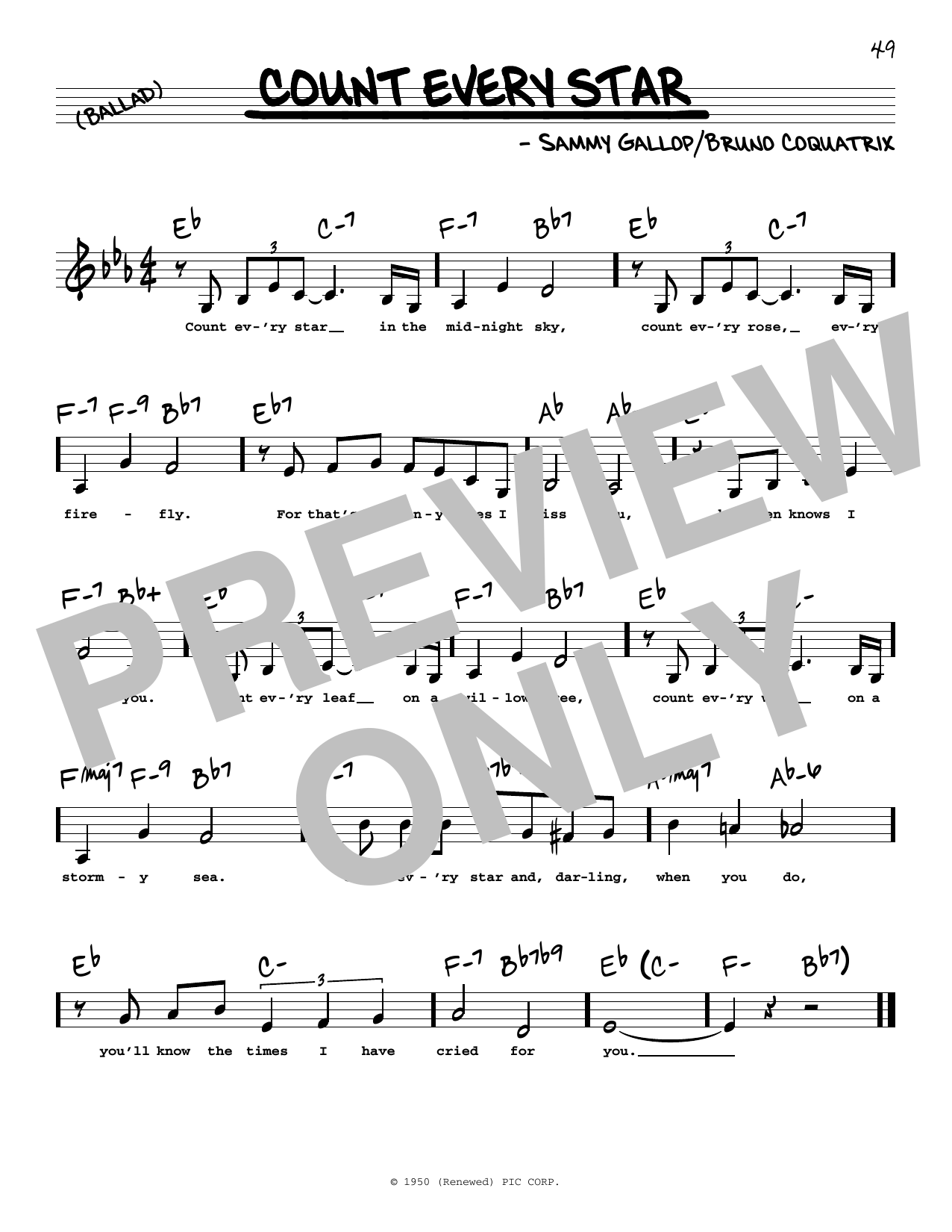 Sammy Gallop Count Every Star (Low Voice) Sheet Music Notes & Chords for Real Book – Melody, Lyrics & Chords - Download or Print PDF