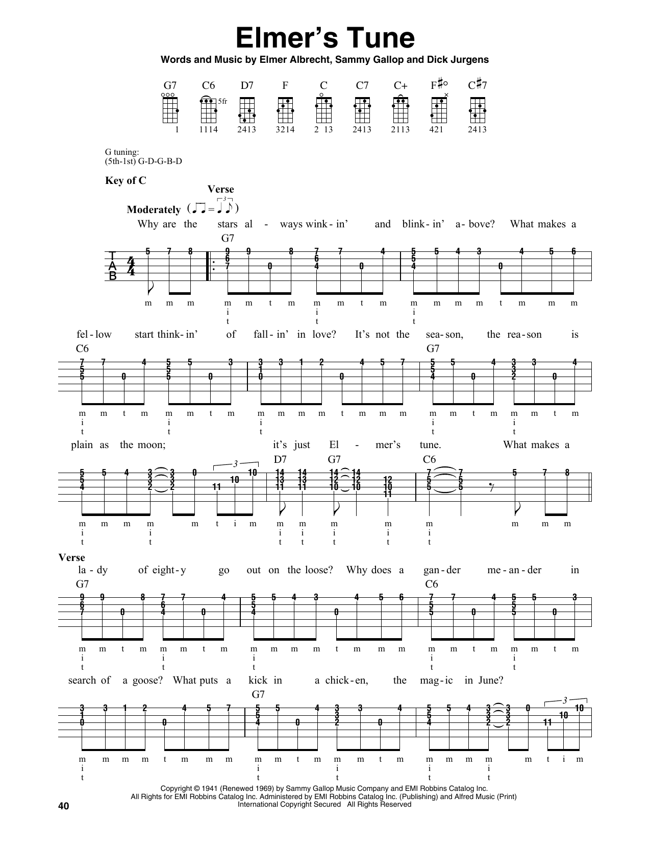 Sammy Gallop Elmer's Tune Sheet Music Notes & Chords for Melody Line, Lyrics & Chords - Download or Print PDF