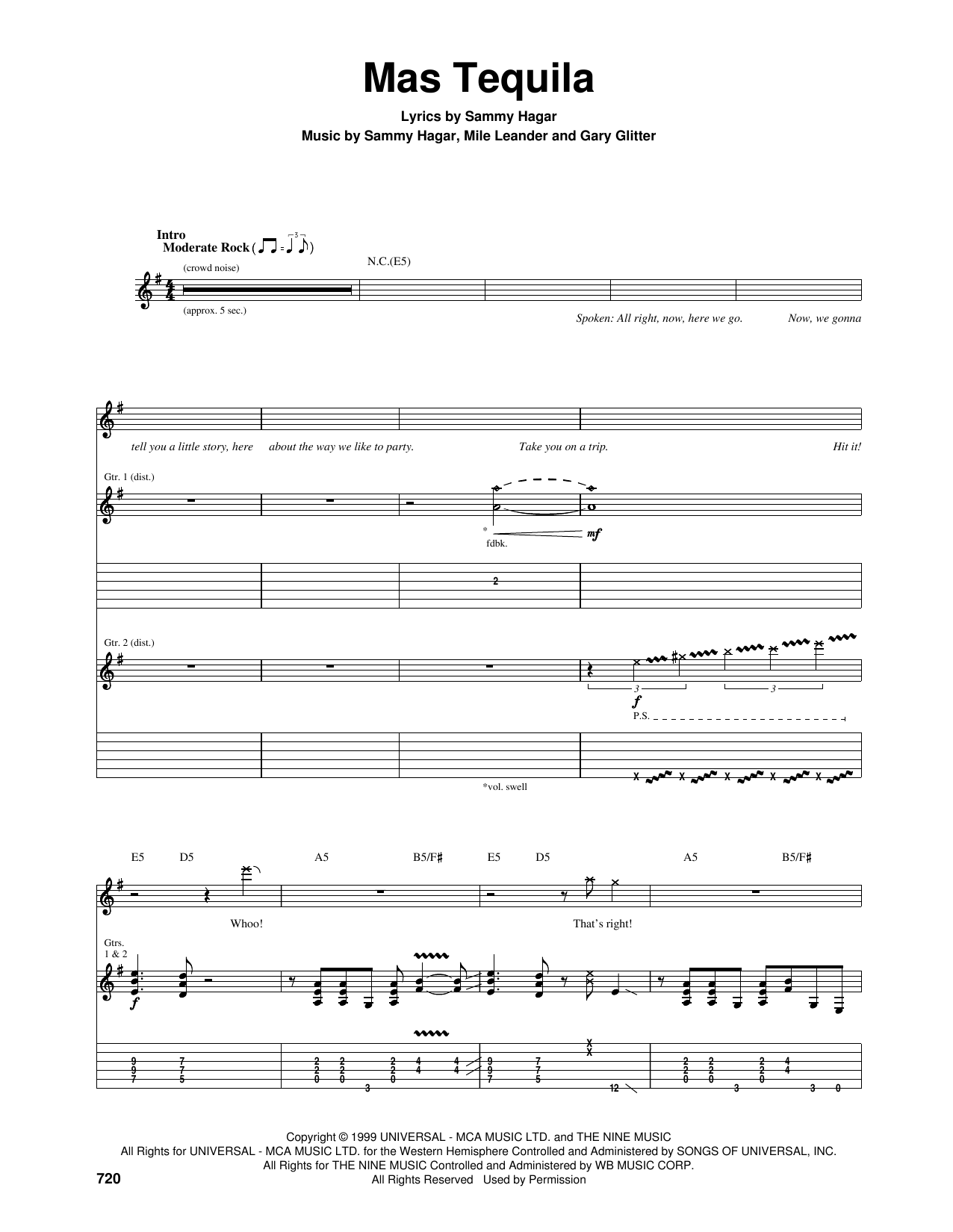 Sammy Hagar Mas Tequila Sheet Music Notes & Chords for Guitar Tab - Download or Print PDF