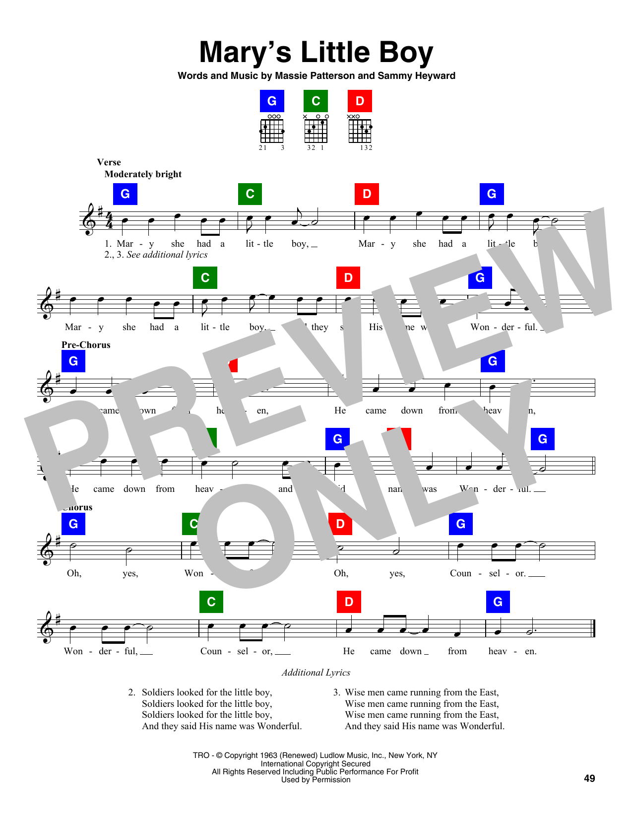 Sammy Heyward Mary's Little Boy Sheet Music Notes & Chords for Chord Buddy - Download or Print PDF