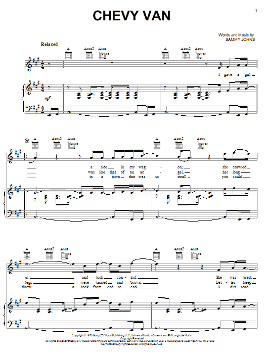 Sammy Johns Chevy Van sheet music notes and chords. Download Printable PDF.