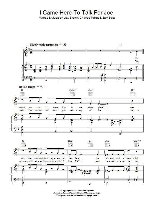 Sammy Kay I Came Here To Talk For Joe Sheet Music Notes & Chords for Piano, Vocal & Guitar (Right-Hand Melody) - Download or Print PDF