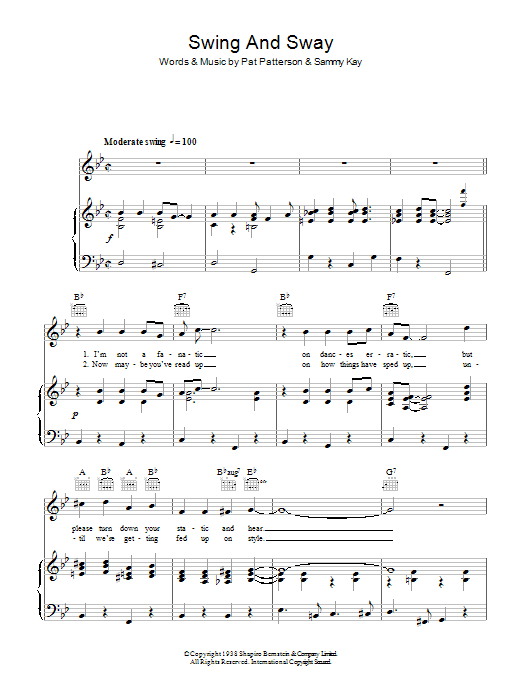 Sammy Kay Swing And Sway Sheet Music Notes & Chords for Piano, Vocal & Guitar (Right-Hand Melody) - Download or Print PDF