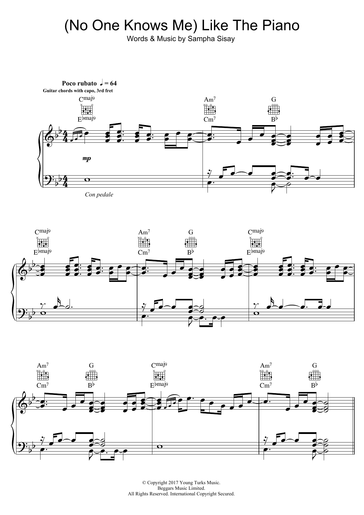 Sampha (No One Knows Me) Like The Piano Sheet Music Notes & Chords for Piano, Vocal & Guitar (Right-Hand Melody) - Download or Print PDF