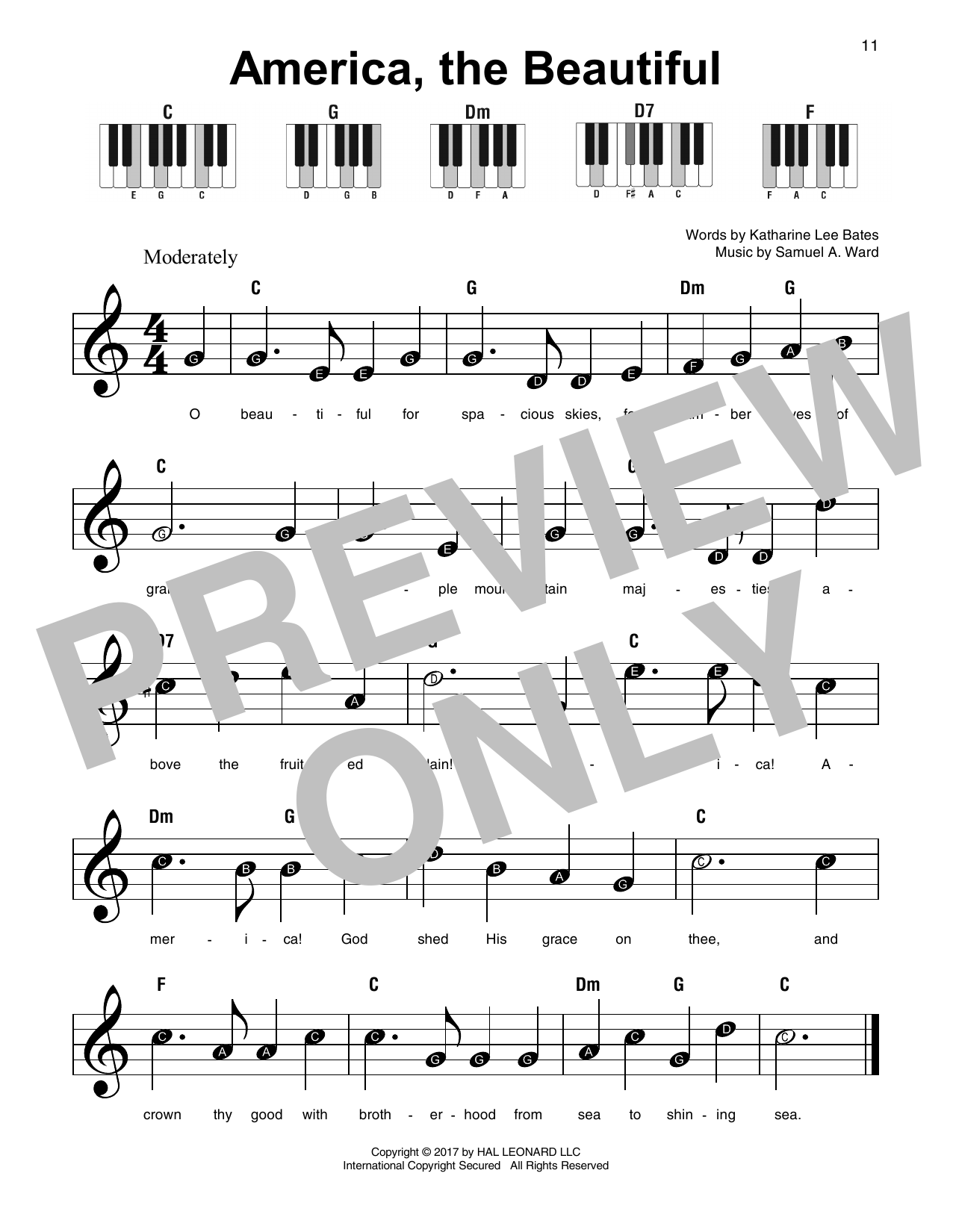 Samuel A. Ward America, The Beautiful Sheet Music Notes & Chords for SPREP - Download or Print PDF
