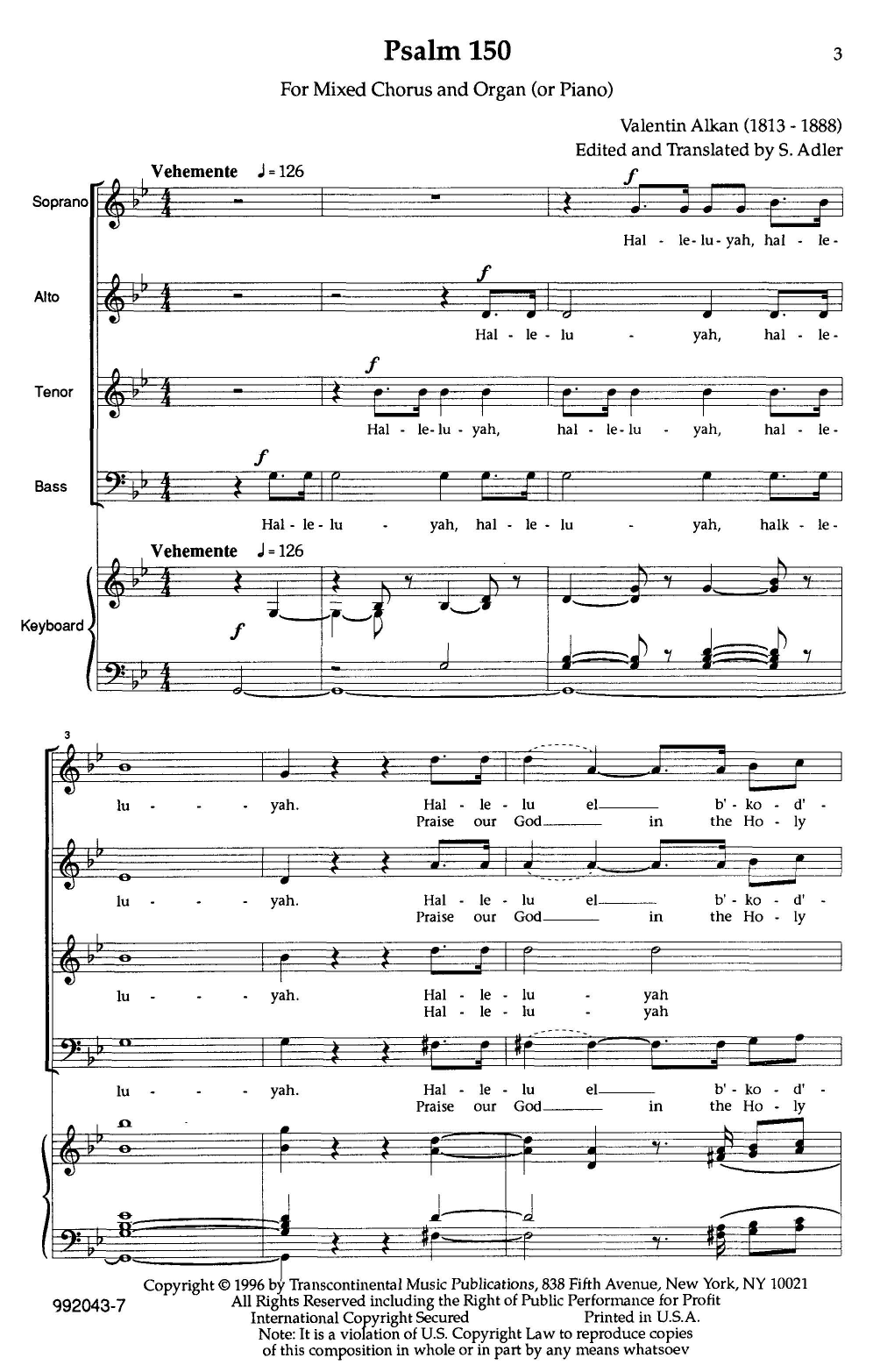 Samuel Adler Hallelujah (Psalm 150) Sheet Music Notes & Chords for SATB - Download or Print PDF