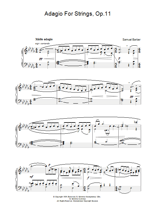 Samuel Barber Adagio For Strings Op. 11 Sheet Music Notes & Chords for Easy Piano - Download or Print PDF