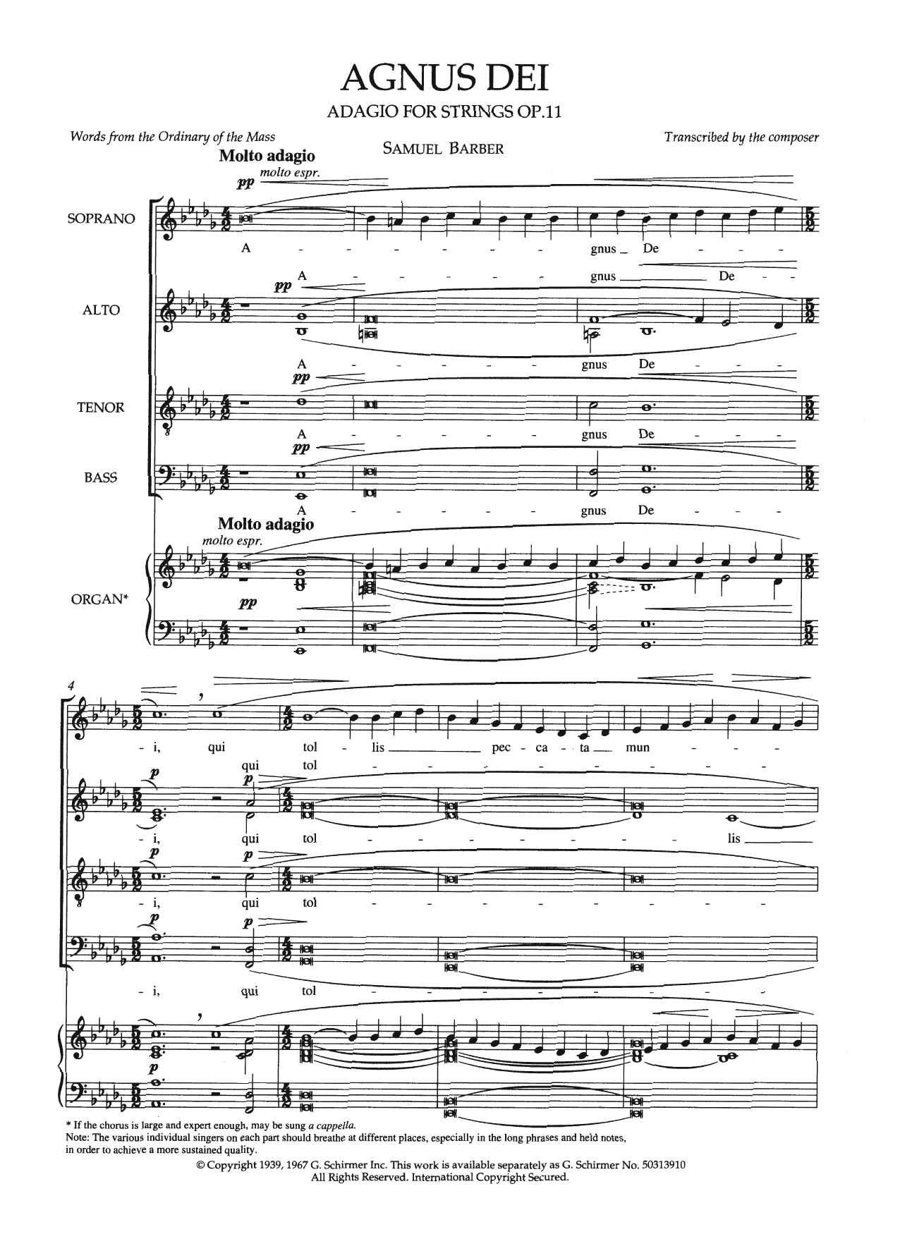 Samuel Barber Agnus Dei Sheet Music Notes & Chords for Choir - Download or Print PDF