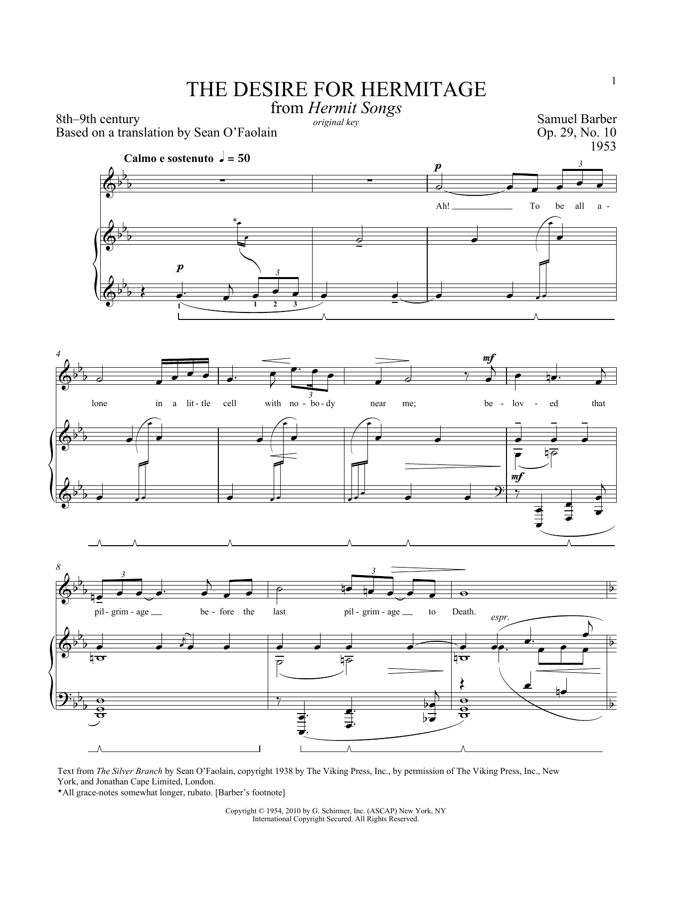 Samuel Barber Desire For Hermitage, Op. 29, No. 10 Sheet Music Notes & Chords for Piano & Vocal - Download or Print PDF