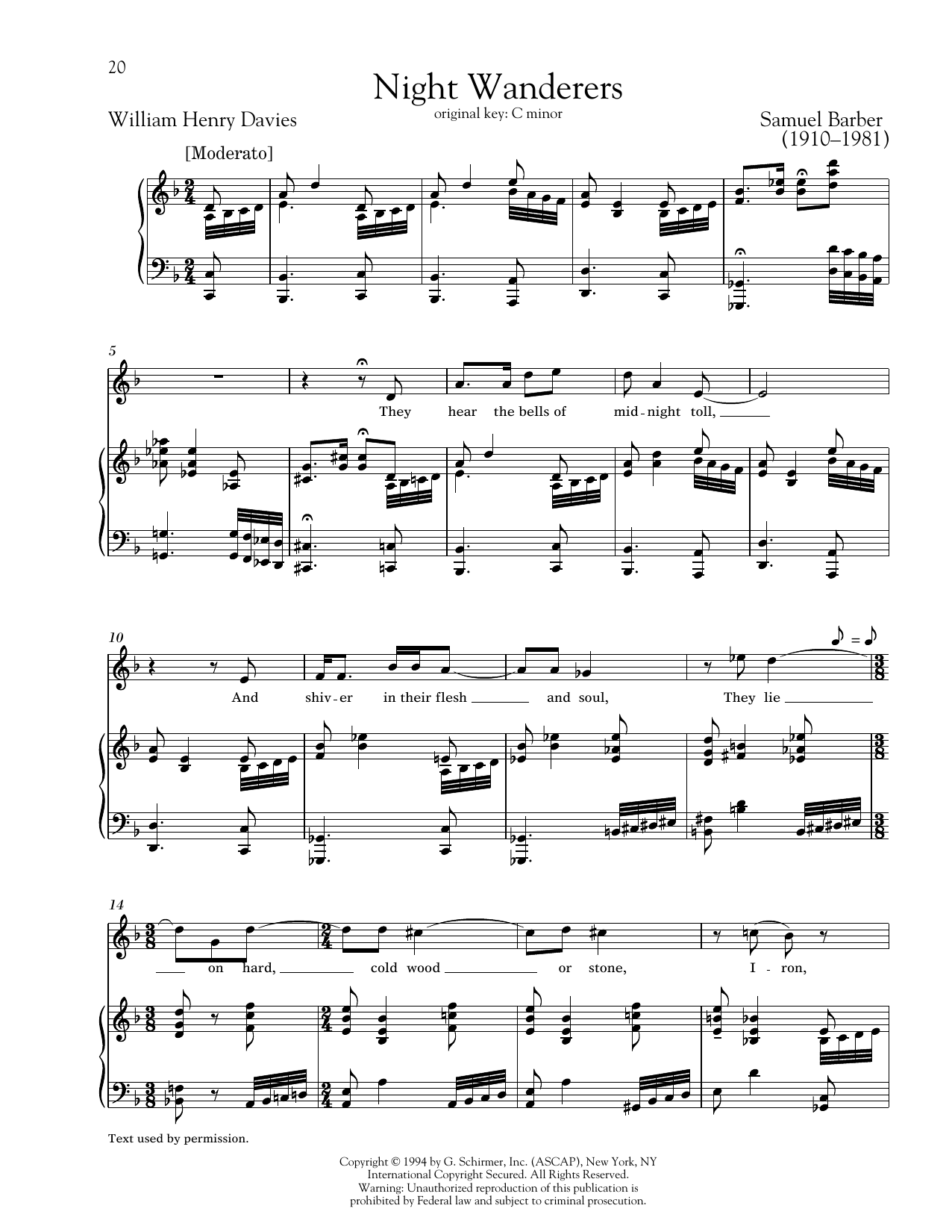 Samuel Barber Night Wanderers Sheet Music Notes & Chords for Piano & Vocal - Download or Print PDF