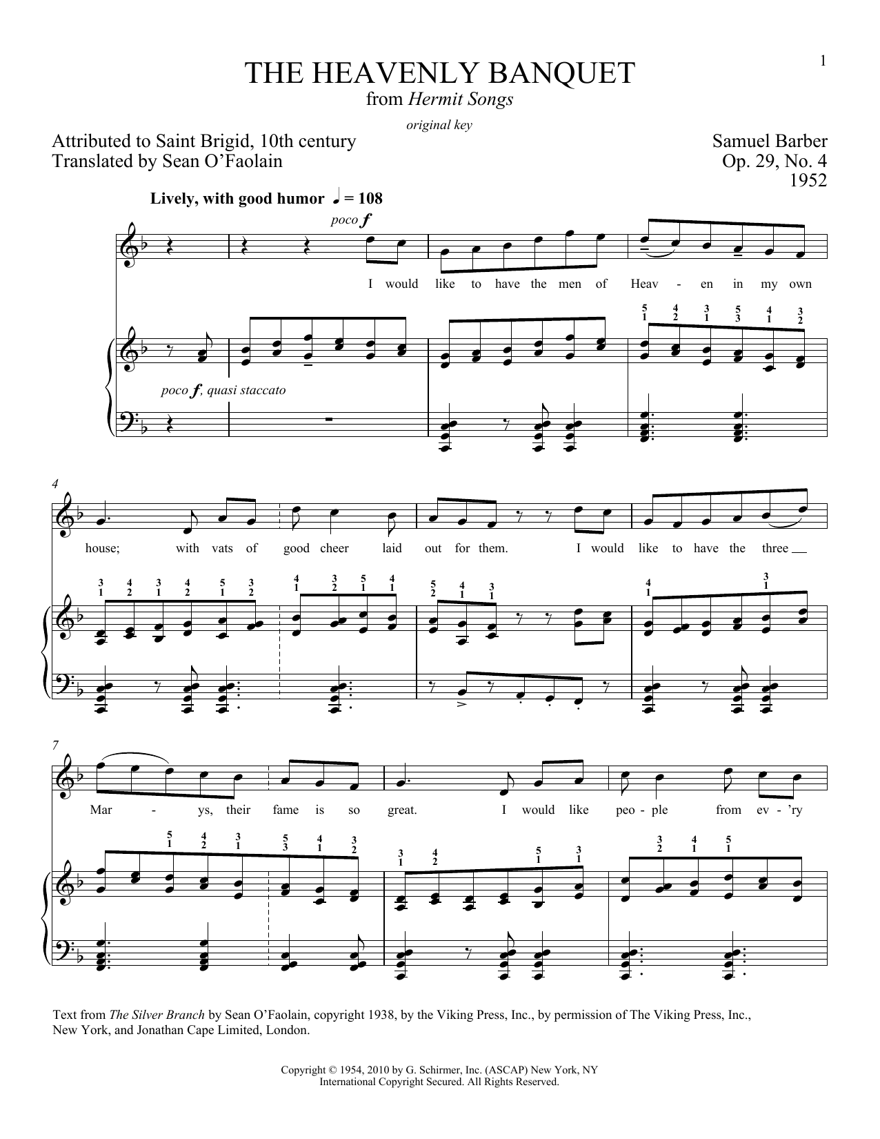 Samuel Barber The Heavenly Banquet, Op. 29, No. 4 Sheet Music Notes & Chords for Piano & Vocal - Download or Print PDF