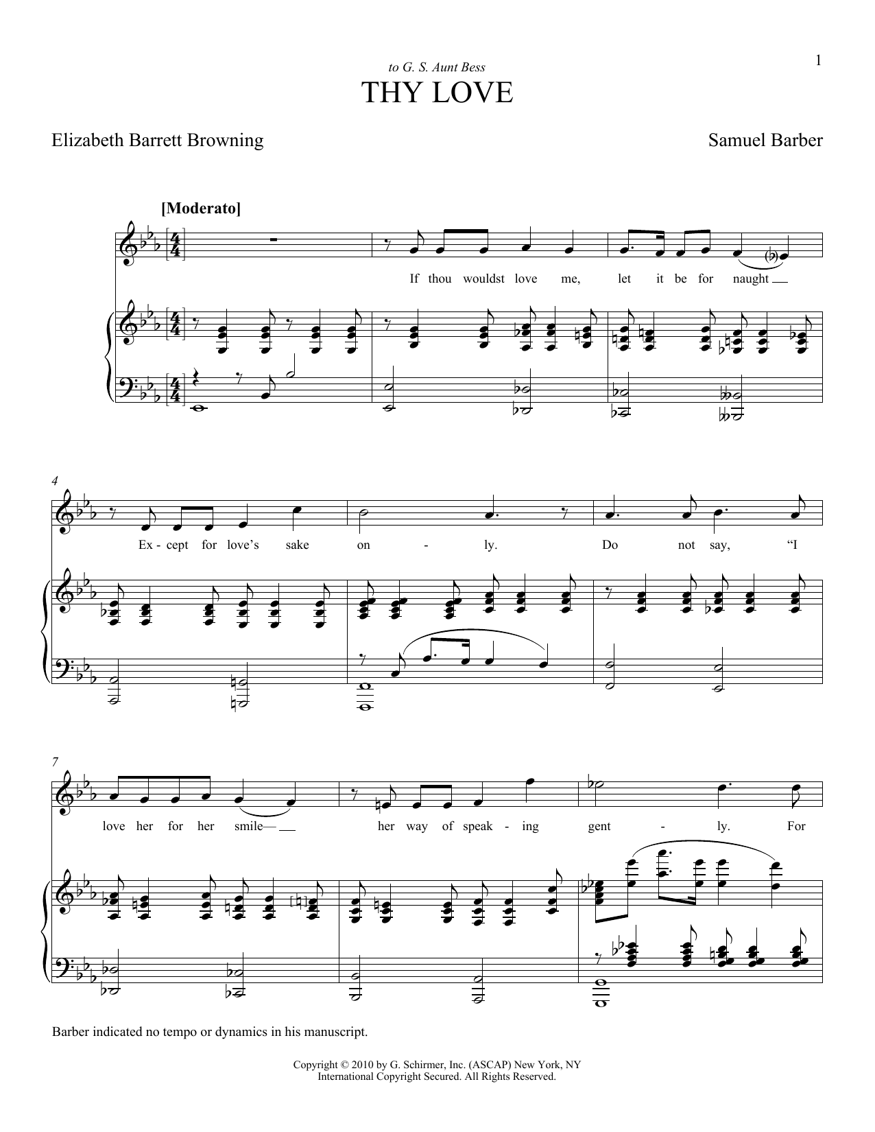 Samuel Barber Thy Love Sheet Music Notes & Chords for Piano & Vocal - Download or Print PDF