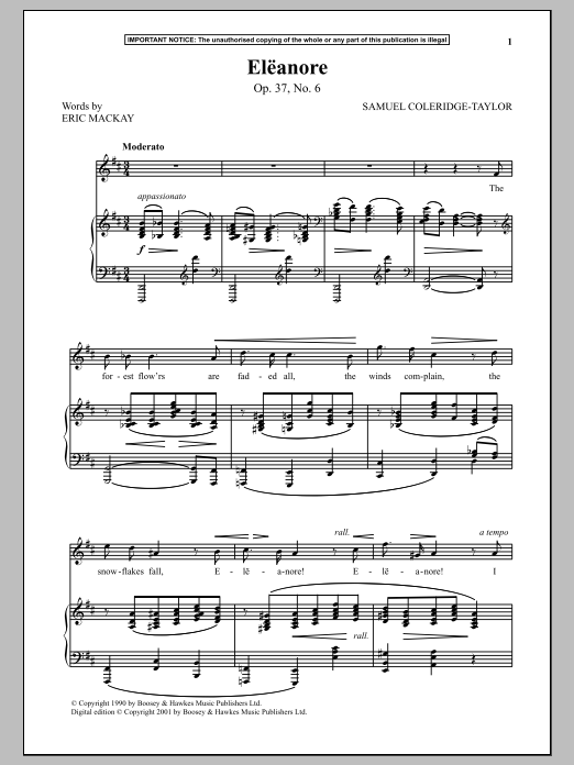 Samuel Coleridge-Taylor Eleanore, Op. 37, No. 6 Sheet Music Notes & Chords for Piano & Vocal - Download or Print PDF