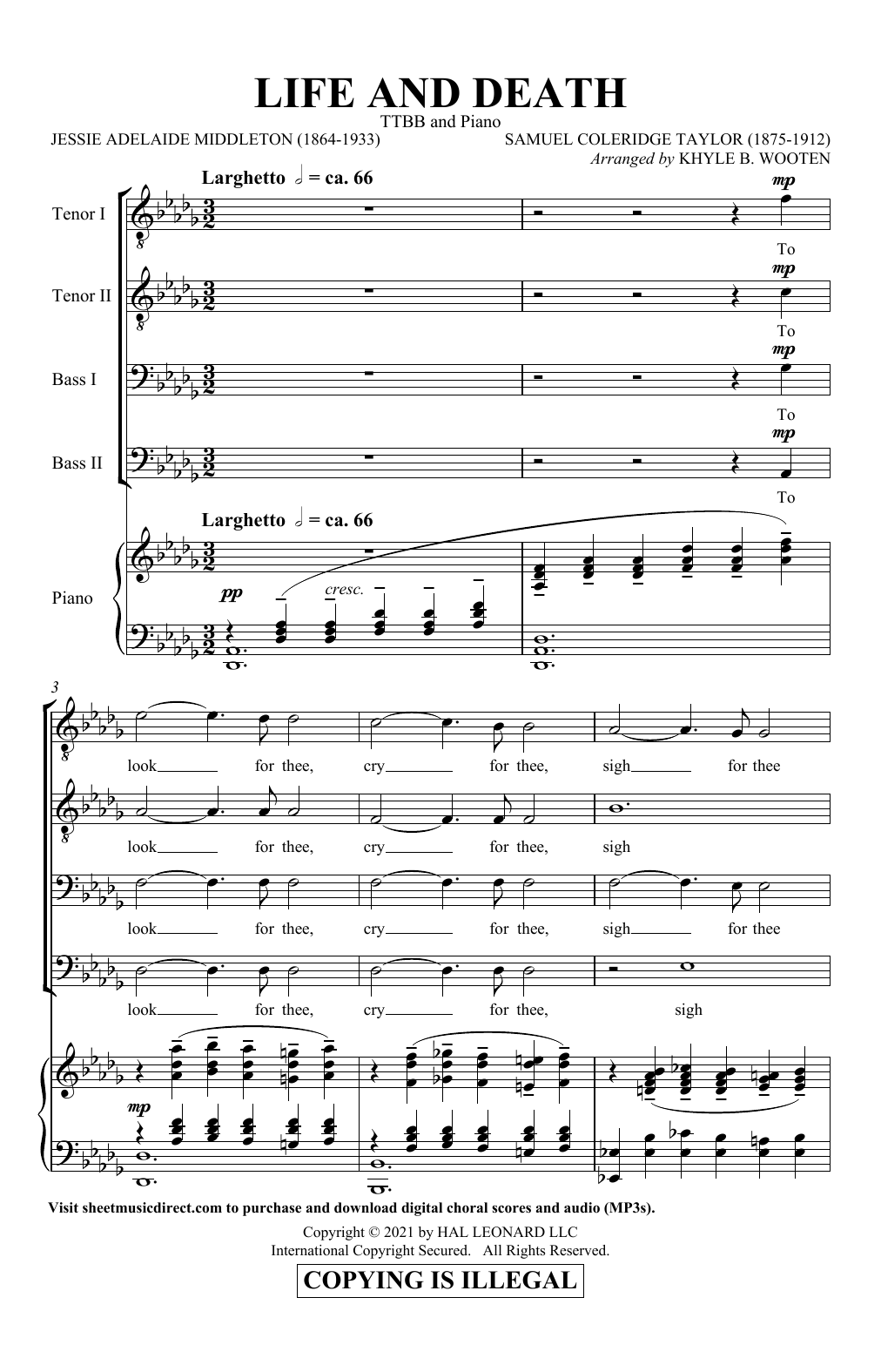 Samuel Coleridge Taylor Life And Death (arr. Khyle B. Wooten) Sheet Music Notes & Chords for TTBB Choir - Download or Print PDF