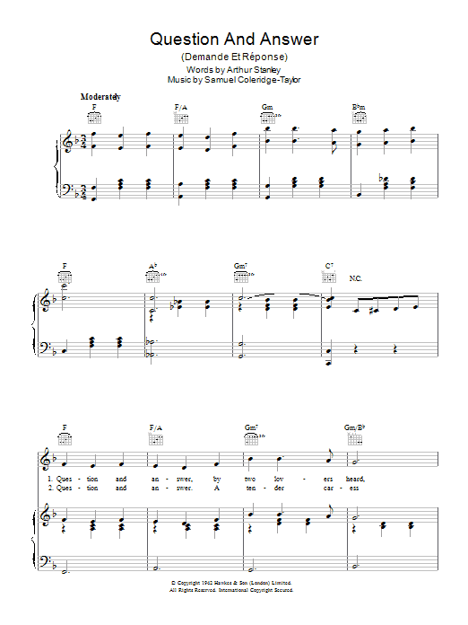 Samuel Coleridge-Taylor Question And Answer (Demande Et Reponse) Sheet Music Notes & Chords for Piano, Vocal & Guitar (Right-Hand Melody) - Download or Print PDF