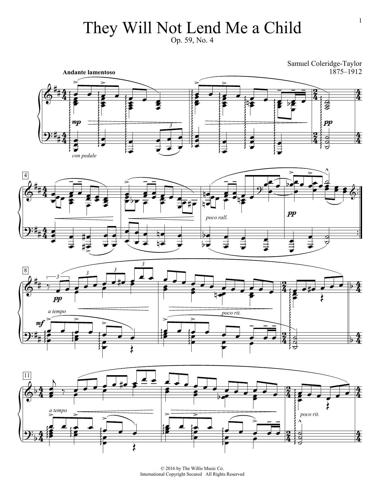 Samuel Coleridge-Taylor They Will Not Lend Me A Child, Op. 59, No. 4 Sheet Music Notes & Chords for Educational Piano - Download or Print PDF