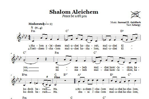 Samuel E. Goldfarb Shalom Aleichem (Peace Be With You) Sheet Music Notes & Chords for Melody Line, Lyrics & Chords - Download or Print PDF