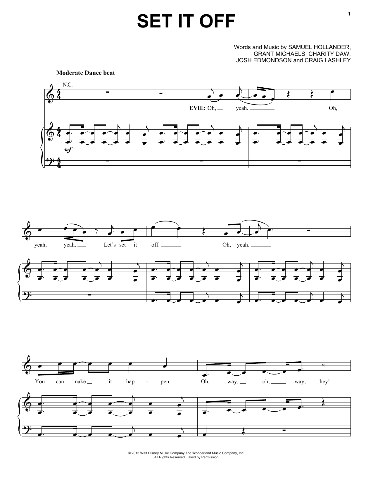 Samuel Hollander Set It Off (from Disney's Descendants) Sheet Music Notes & Chords for Piano, Vocal & Guitar (Right-Hand Melody) - Download or Print PDF