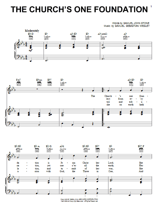 Samuel John Stone The Church's One Foundation Sheet Music Notes & Chords for Piano - Download or Print PDF