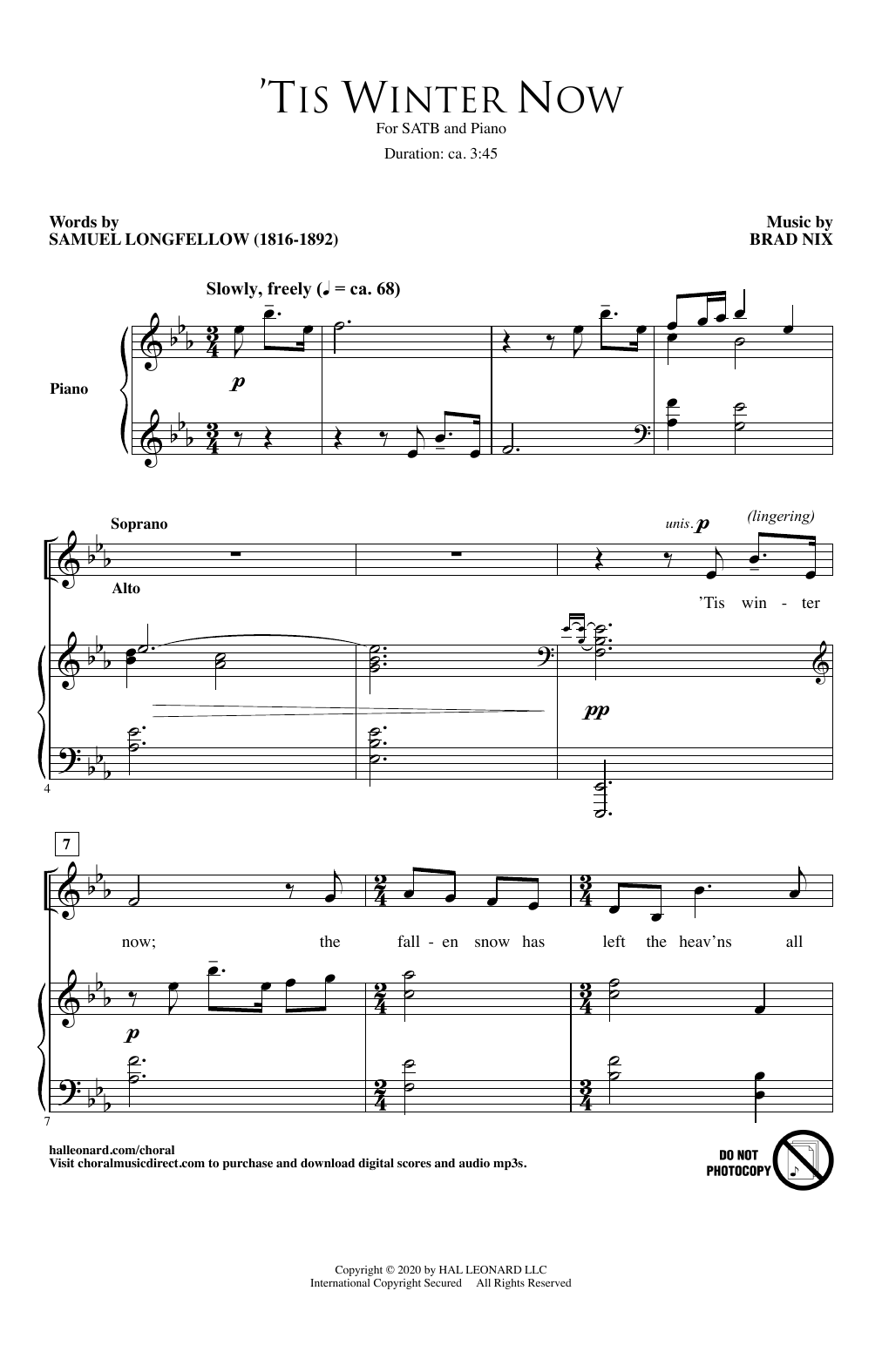 Samuel Longfellow and Brad Nix 'Tis Winter Now Sheet Music Notes & Chords for SATB Choir - Download or Print PDF