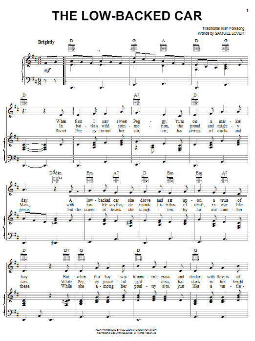 Samuel Lover The Low-Backed Car Sheet Music Notes & Chords for Piano, Vocal & Guitar (Right-Hand Melody) - Download or Print PDF