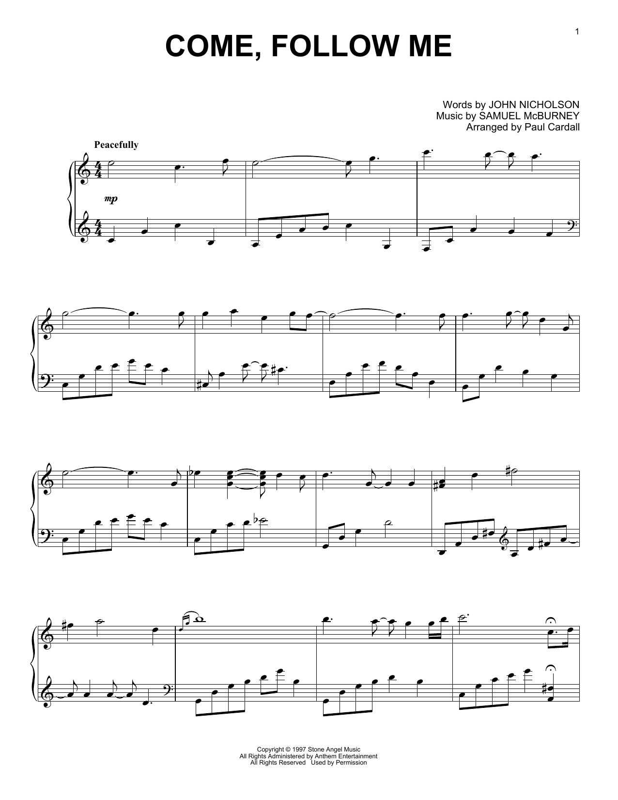 Samuel McBurney Come, Follow Me (arr. Paul Cardall) Sheet Music Notes & Chords for Piano Solo - Download or Print PDF