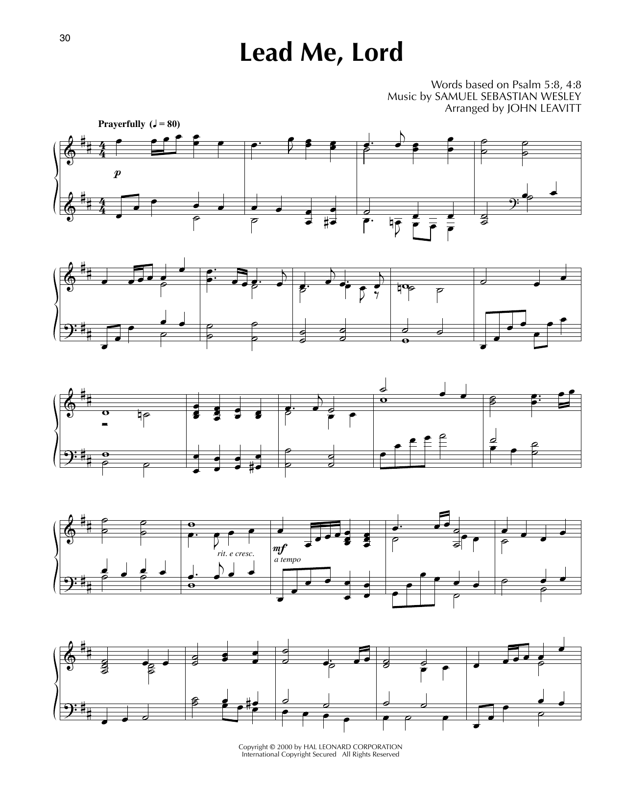 Samuel Sebastian Wesley Lead Me, Lord (arr. John Leavitt) Sheet Music Notes & Chords for Piano Solo - Download or Print PDF