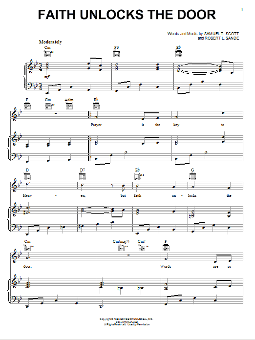 Samuel T. Scott Faith Unlocks The Door Sheet Music Notes & Chords for Piano, Vocal & Guitar (Right-Hand Melody) - Download or Print PDF Samuel T. Scott Faith Unlocks The Door Sheet Music Notes & Chords for Piano, Vocal & Guitar (Right-Hand Melody) - Download or Print PDF
