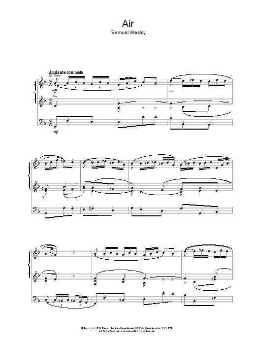 Samuel Wesley Air Sheet Music Notes & Chords for Organ - Download or Print PDF