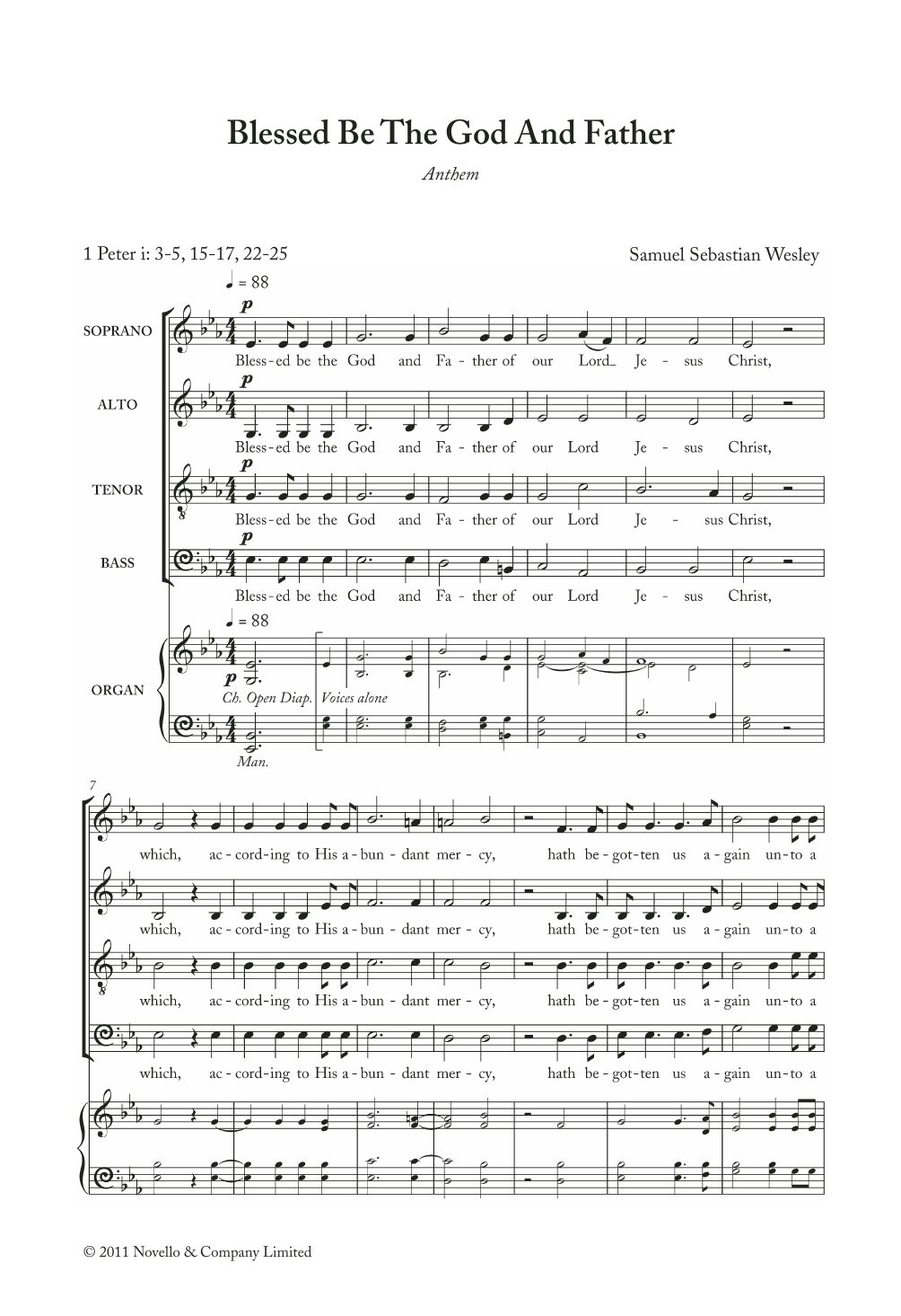 Samuel Wesley Blessed Be The God And Father Sheet Music Notes & Chords for Choral - Download or Print PDF